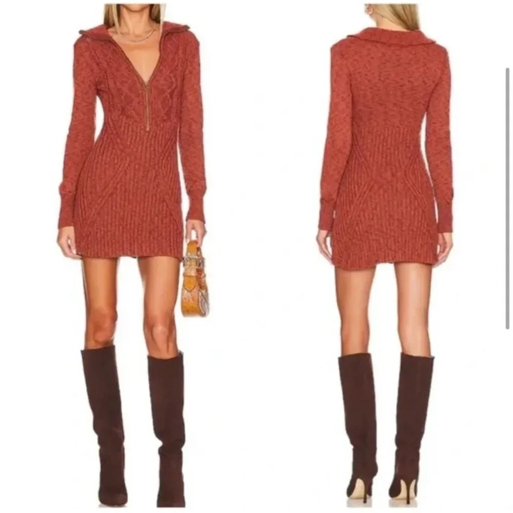 Free People Mont Blanc Mini Sweater Dress In Red Jasper - Picture 2 of 12